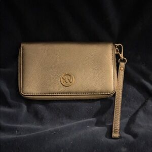 Michael Kors Metallic Gold Leather Wristlet Clutch